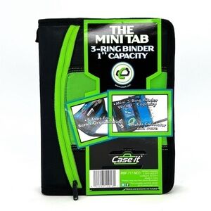 Case-It “The Mini Tab” Three Ring Zip Binder Green Black A3 5.5x8.5 80s New NWT